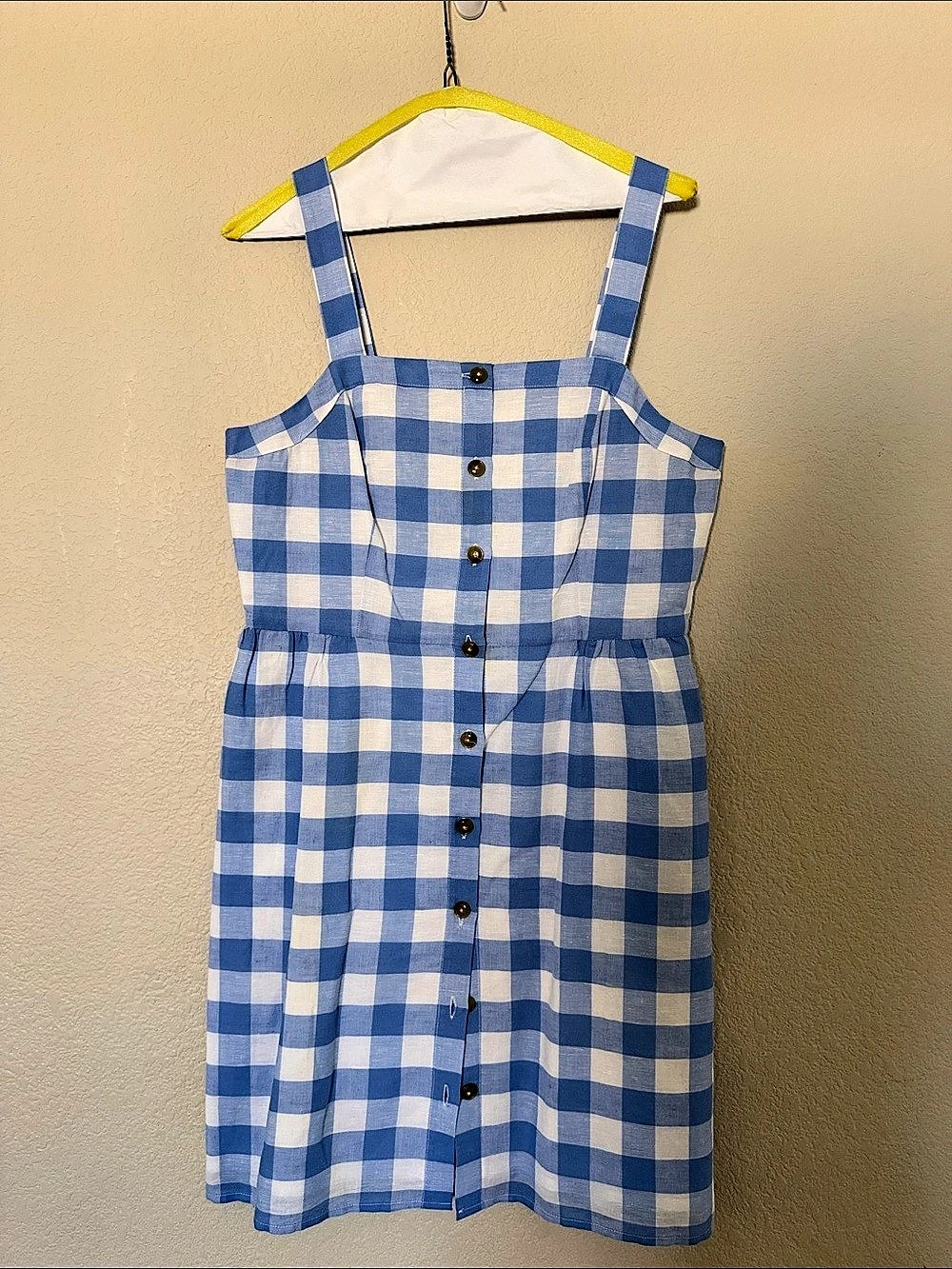 J.Crew Gingham Button-Front Mini Dress Blue & White Size 8